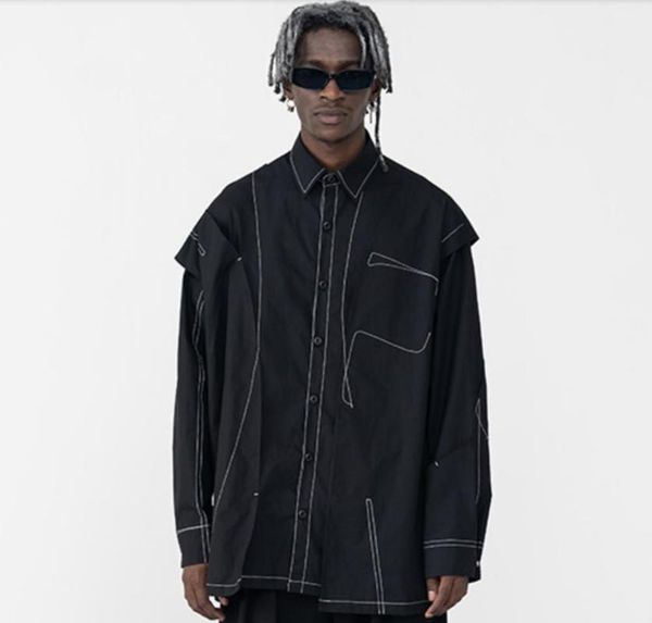 men's casual shirts xs-6xl 2021 clothing hair stylist autumn irregular deconstruction bright line shirt plus size stage costumes, White;black
men's casual shirts xs-6xl 2021 clothing hair stylist autumn irregular deconstruction bright line shirt plus size stage costumes, White;black