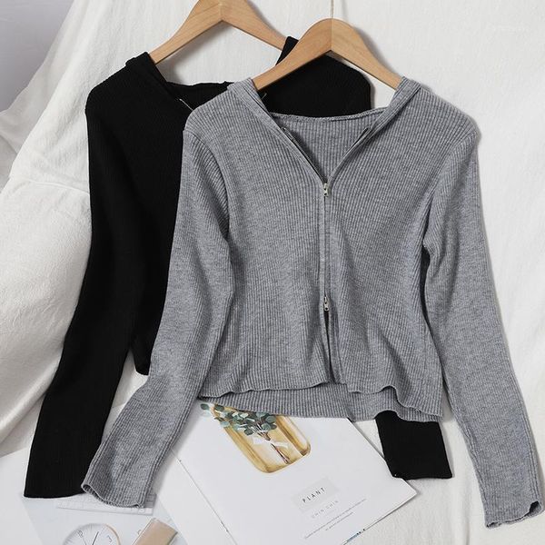 casual zipper cardigan for women elegant long sleeve hooded sweater female grey/black knit outerwear korean new fashion autumn1, White
casual zipper cardigan for women elegant long sleeve hooded sweater female grey/black knit outerwear korean new fashion autumn1, White
