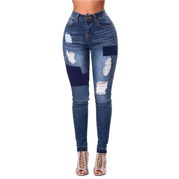 shiying new high waisted patch hole small foot long large women's jeans 786038, Blue
shiying new high waisted patch hole small foot long large women's jeans 786038, Blue