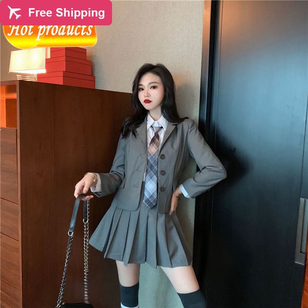 set female pieces retro fashion shirts thin blazer miniskirt with sets 3 pcs uniform school suits go together klen iyp7, Gray
set female pieces retro fashion shirts thin blazer miniskirt with sets 3 pcs uniform school suits go together klen iyp7, Gray