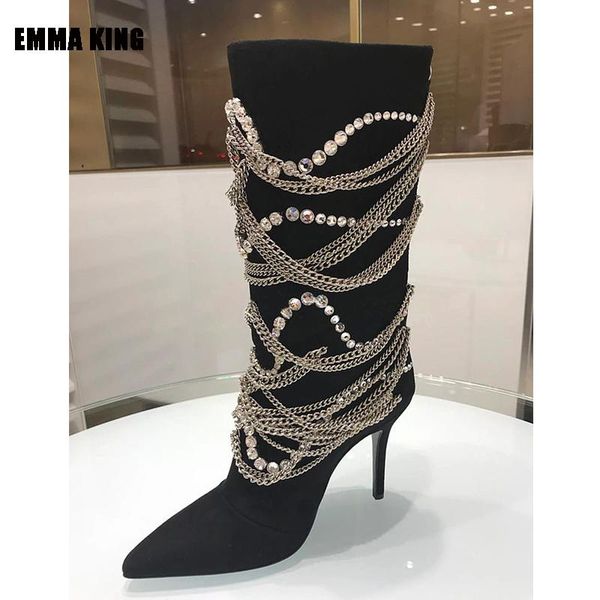 boots women spring over the knee sliver chain decor long round rivet pointed toe shoes thin high heel 2021, Black
boots women spring over the knee sliver chain decor long round rivet pointed toe shoes thin high heel 2021, Black