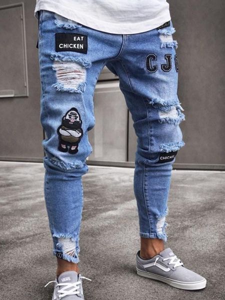men's jeans men elasticity hole biker skinny ripped badge cartoon pencil cowboy pants comfortable denim trousers, Blue
men's jeans men elasticity hole biker skinny ripped badge cartoon pencil cowboy pants comfortable denim trousers, Blue