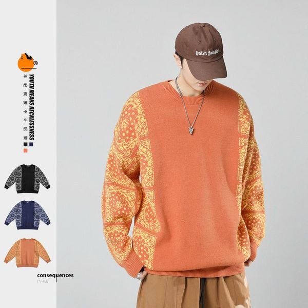 men's sweaters 2021 winter hit color cashew flower sweater japanese trend loose wild casual thick pullover harajuku, White;black
men's sweaters 2021 winter hit color cashew flower sweater japanese trend loose wild casual thick pullover harajuku, White;black