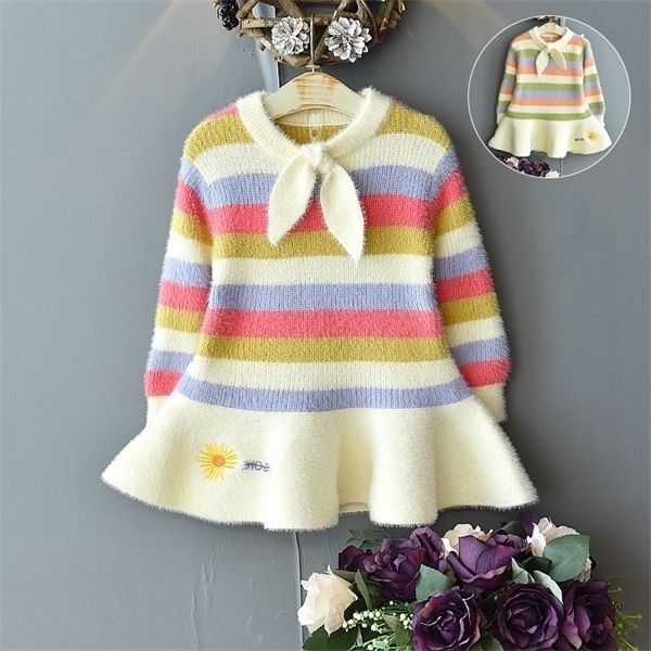 baby winter rabbit fur knit flower sweater rainbow stripe warm girl dress q1127, White
baby winter rabbit fur knit flower sweater rainbow stripe warm girl dress q1127, White