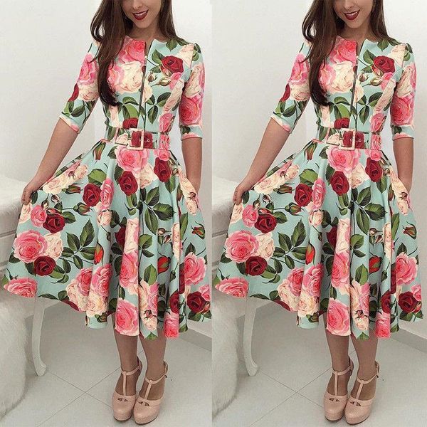 women floral print 3/4 sleeve chiffon casual loose party vintage dress zipper regular size pullover summer autumn clothes, Black;gray
women floral print 3/4 sleeve chiffon casual loose party vintage dress zipper regular size pullover summer autumn clothes, Black;gray