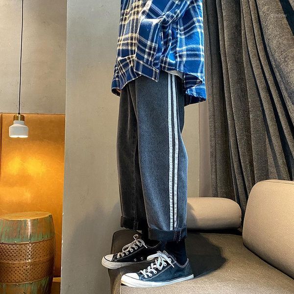 2020 autumn and winter new youth popular korean men's loose striped straight jeans fashion casual nine-point pants black/blue1, Blue
2020 autumn and winter new youth popular korean men's loose striped straight jeans fashion casual nine-point pants black/blue1, Blue