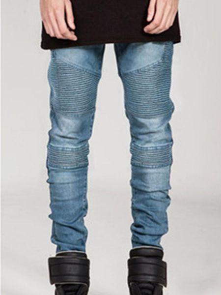 autumn men's motorcycle jeans european american fashion plicated slim pencil pants micro elastic denim trousers, Blue
autumn men's motorcycle jeans european american fashion plicated slim pencil pants micro elastic denim trousers, Blue