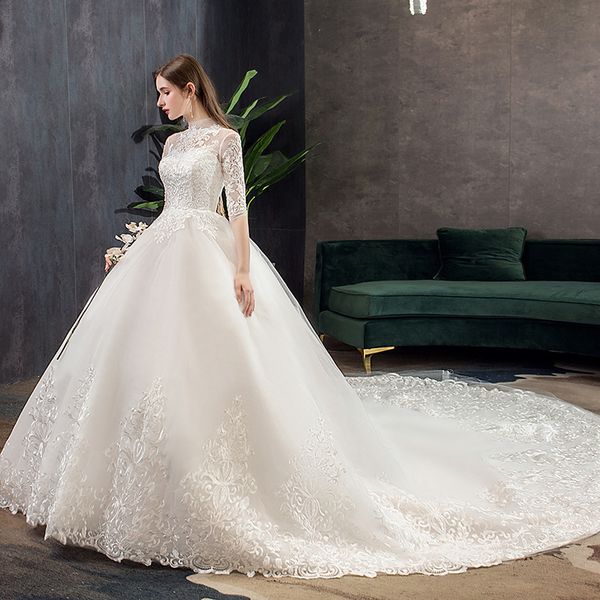 wedding dress 2022 new bride wedding trailing simple forest line is thin stand collar and sleeves, White
wedding dress 2022 new bride wedding trailing simple forest line is thin stand collar and sleeves, White