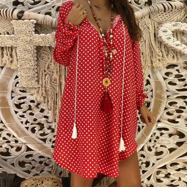 women's summer dot boho blouse long sleeve lace-up chiffion casual loose beach style cover shirt1, White
women's summer dot boho blouse long sleeve lace-up chiffion casual loose beach style cover shirt1, White
