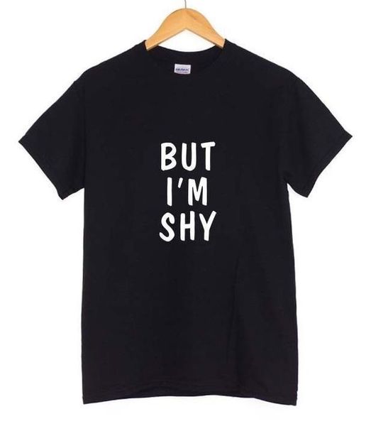 but i' shy letters print women tshirt cotton casual funny t shirts for lady tee hipster drop ship z-441, White
but i' shy letters print women tshirt cotton casual funny t shirts for lady tee hipster drop ship z-441, White