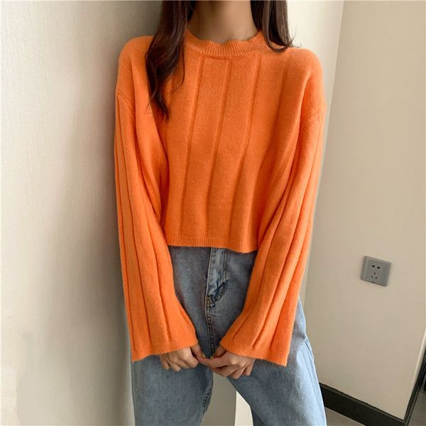 2021 new female vintage sweater solid sleeves full length o-neck oversized feminine knitting sweatshirt winter mmws, White;black
2021 new female vintage sweater solid sleeves full length o-neck oversized feminine knitting sweatshirt winter mmws, White;black