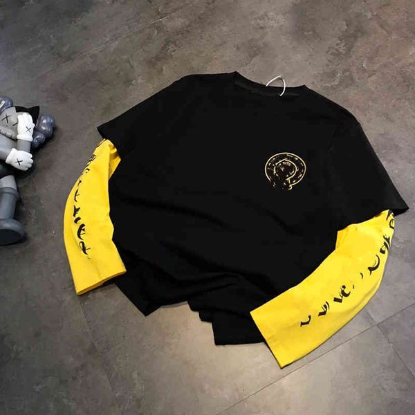 2022 factory wholesale new spring color printing back embroidery fashion korean men's and women's fake two piece long sleeved t-sh, White;black
2022 factory wholesale new spring color printing back embroidery fashion korean men's and women's fake two piece long sleeved t-sh, White;black
