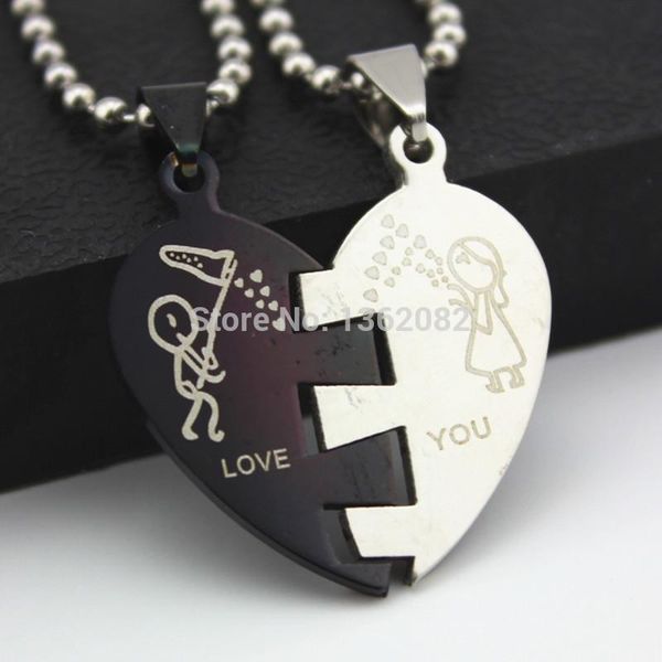 1 pair men women's fashion stainless steel love you heart puzzle couple pendants chain necklace lovers' gift mn254, Silver
1 pair men women's fashion stainless steel love you heart puzzle couple pendants chain necklace lovers' gift mn254, Silver