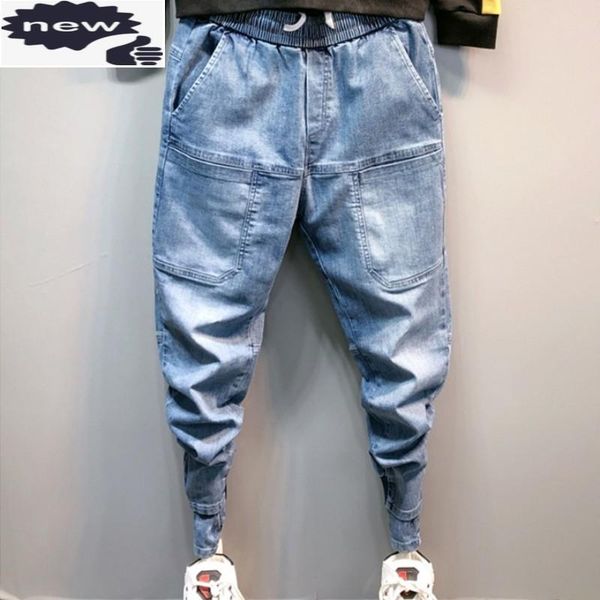 men's jeans spring mens elastic waist harem male joggers trousers casual hip hop denim long streetwear ankle banded pants, Blue
men's jeans spring mens elastic waist harem male joggers trousers casual hip hop denim long streetwear ankle banded pants, Blue