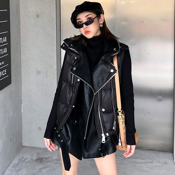 pu patchwork vest coat woman 2019 open stitch vest coat turn-down collar pockets sashes winter loose black qyf12801, Black;white
pu patchwork vest coat woman 2019 open stitch vest coat turn-down collar pockets sashes winter loose black qyf12801, Black;white