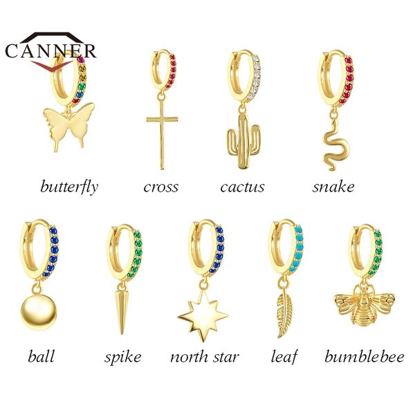 1 pcs 925 sterling silver rainbow small hoop for women personality animal snake/honeybee/butterfly gold earrings q1219, Golden;silver