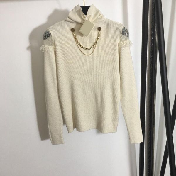 women's sweaters 11.28 high end autumn and winter metal chain decoration lace strapless high-neck long-sleeved knitted bottoming sweate, White;black
women's sweaters 11.28 high end autumn and winter metal chain decoration lace strapless high-neck long-sleeved knitted bottoming sweate, White;black