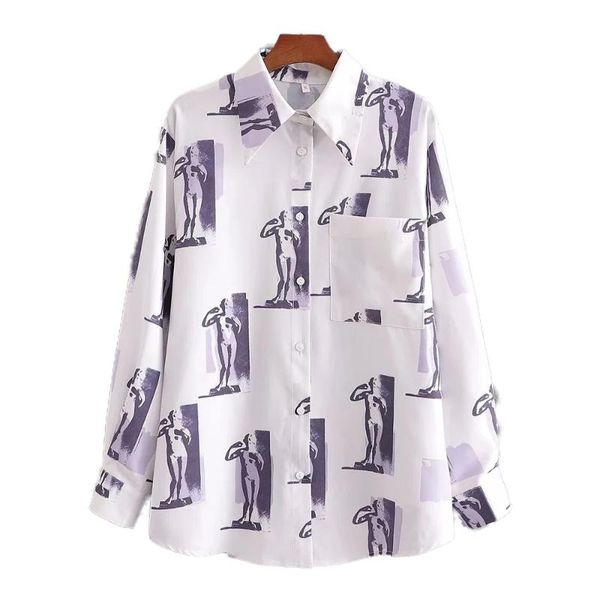 2020 new women print shirt long sleeves collared sculpture pattern casual women retro shirts femme mujer blusas, White
2020 new women print shirt long sleeves collared sculpture pattern casual women retro shirts femme mujer blusas, White