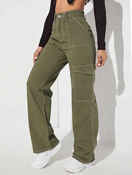 high waist side pocket jeans f6mh#, Blue