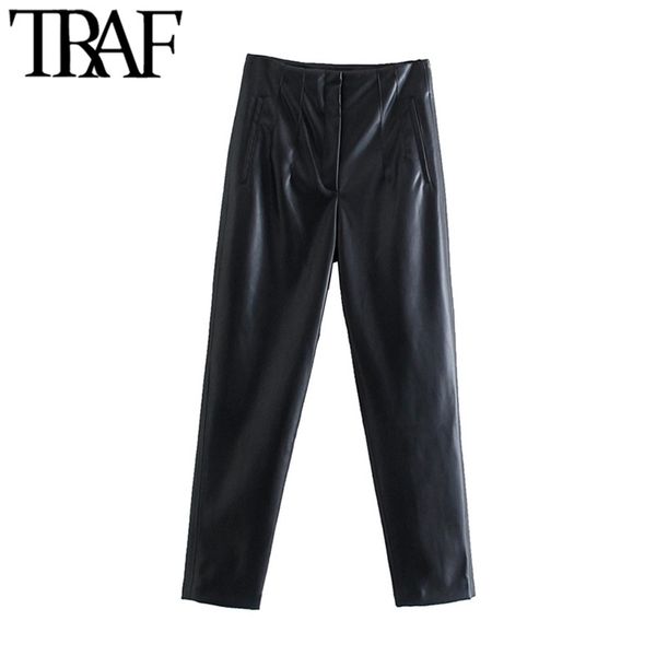 traf women fashion front welt pockets faux leather pants vintage high waist zipper fly female ankle trousers mujer 211216, Black;white
traf women fashion front welt pockets faux leather pants vintage high waist zipper fly female ankle trousers mujer 211216, Black;white