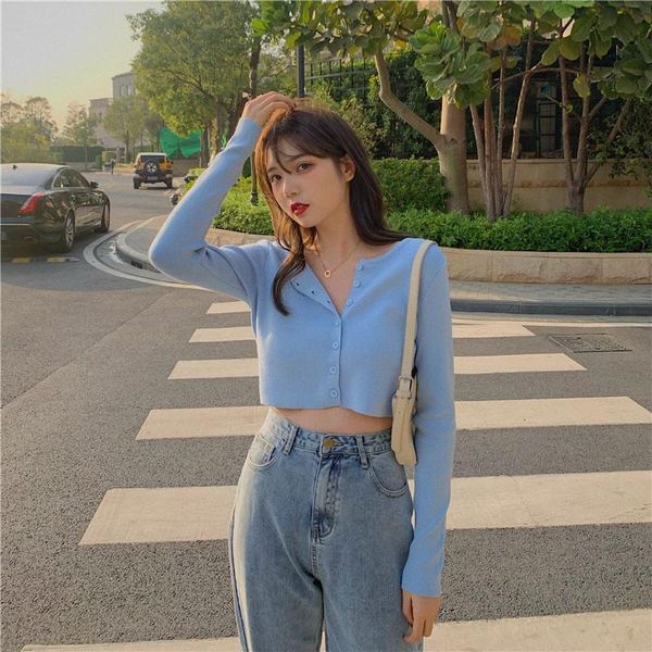 2020 women fashion solid color buttons uo slim fit casual t shirt long sleeve cardigan crop streetwear, White
2020 women fashion solid color buttons uo slim fit casual t shirt long sleeve cardigan crop streetwear, White