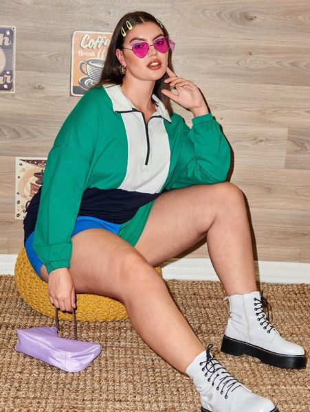 plus color block drop shoulder sweatshirt 69r1#, Black
plus color block drop shoulder sweatshirt 69r1#, Black