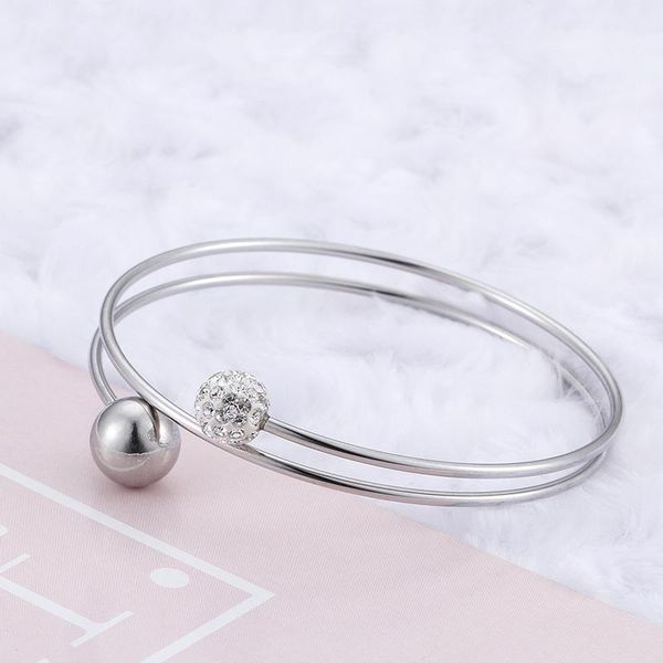 fashion simple women fine bangles color stainless steel round ball white crystal zircon cuff bracelets pulseras jewelry, Black
fashion simple women fine bangles color stainless steel round ball white crystal zircon cuff bracelets pulseras jewelry, Black