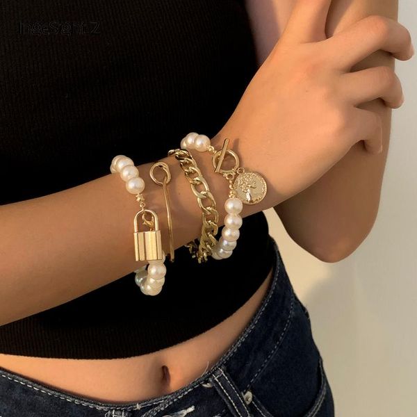 link, chain ingesight.z 4pcs/set imitation pearl bracelet bangle charm padlock carved coin pendant bracelets wrist women jewelry, Black
link, chain ingesight.z 4pcs/set imitation pearl bracelet bangle charm padlock carved coin pendant bracelets wrist women jewelry, Black