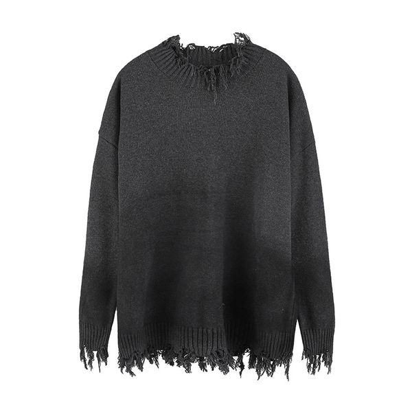 high street gradient half turtleneck sweater for men and women irregular hole loose knitted oversize pullover sweaters, White;black
high street gradient half turtleneck sweater for men and women irregular hole loose knitted oversize pullover sweaters, White;black