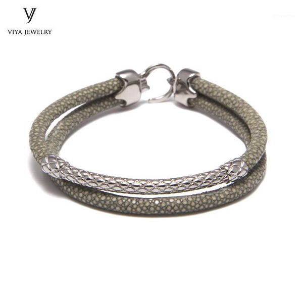 genuine smoky grey stingray leather bracelets with sterling silver hardware fashion customize luxury leather bracelet for men1, Golden;silver
genuine smoky grey stingray leather bracelets with sterling silver hardware fashion customize luxury leather bracelet for men1, Golden;silver