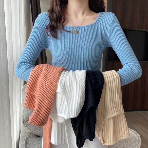 new korean style pullovers autumn square neck fine-fitting long knit shirt 924b, White;black
new korean style pullovers autumn square neck fine-fitting long knit shirt 924b, White;black