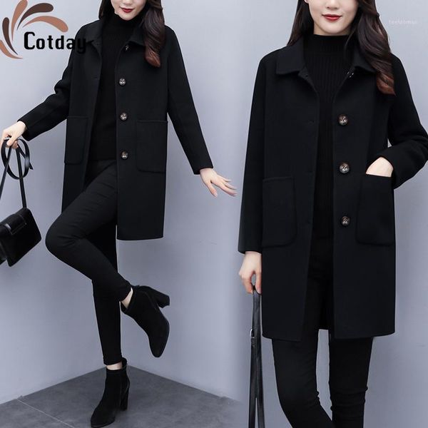 cotday solid loose casual 2021 women wool blends trench coat female elegant outerwear winter thick cardigan cashmere overcoats1 women's, Black
cotday solid loose casual 2021 women wool blends trench coat female elegant outerwear winter thick cardigan cashmere overcoats1 women's, Black