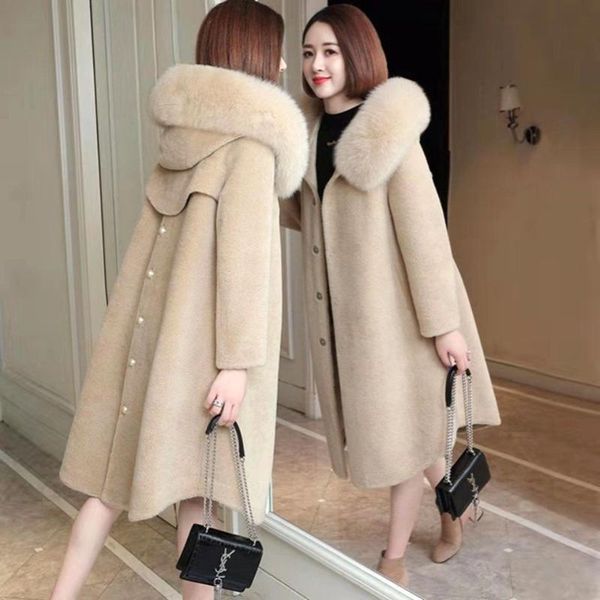 women's wool & blends women woolen coat long over-knee trench fashion elegant imitating fur collar jacket plus size loose hooded warm, Black
women's wool & blends women woolen coat long over-knee trench fashion elegant imitating fur collar jacket plus size loose hooded warm, Black