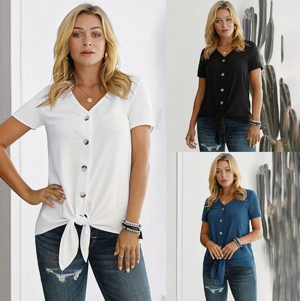 summer women's blouse new european and american solid color v-neck breasted short-sleeved hem knotted blouse women1, White
summer women's blouse new european and american solid color v-neck breasted short-sleeved hem knotted blouse women1, White