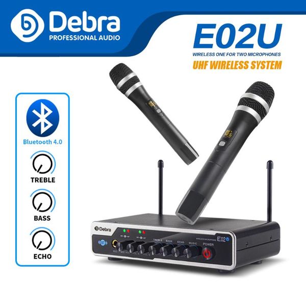 debra e02u professional wireless microphone system, 2 handheld with bluetooth and reverb, for family parties, small activities
debra e02u professional wireless microphone system, 2 handheld with bluetooth and reverb, for family parties, small activities