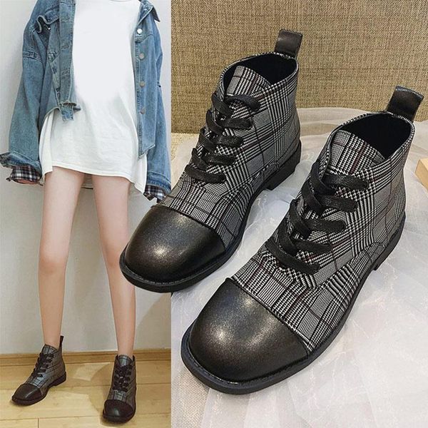boots spring woman ankle lace up women's shoes square toe plaid female punk short pu ladies flats gingham mujer botas, Black
boots spring woman ankle lace up women's shoes square toe plaid female punk short pu ladies flats gingham mujer botas, Black