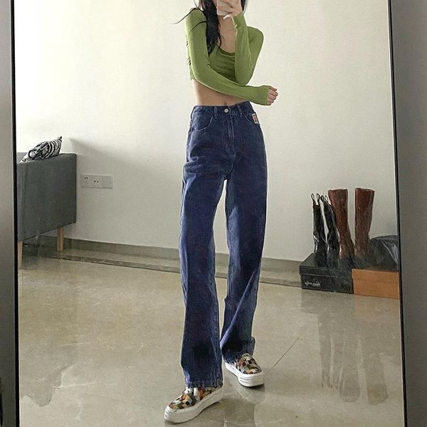 women's jeans 2021 winter women high waist slim straight loose fashion casual leg, Blue 
women's jeans 2021 winter women high waist slim straight loose fashion casual leg, Blue