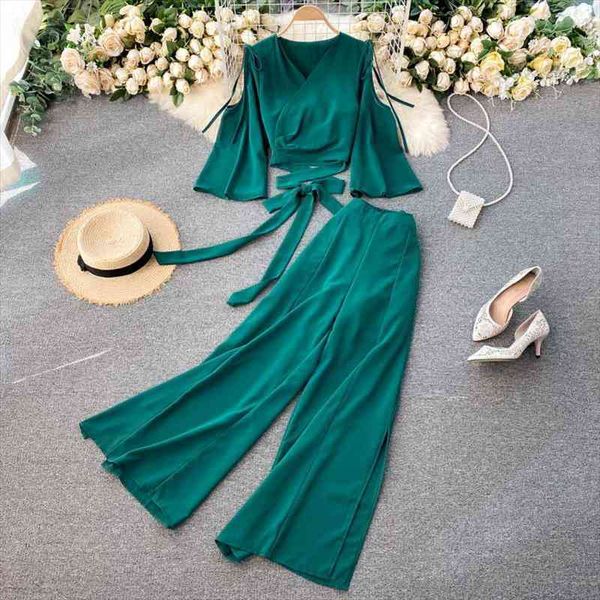 bandage crop and wide leg pants fashion women suit set korean ladies solid chiffon two piece outfits clothes, Gray
bandage crop and wide leg pants fashion women suit set korean ladies solid chiffon two piece outfits clothes, Gray