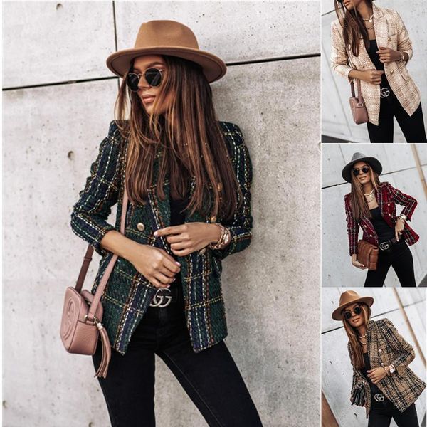 women ladies autumn winter casual long sleeve fashionable plaid loose jacket overcoat double-breasted outerwear, Black;brown
women ladies autumn winter casual long sleeve fashionable plaid loose jacket overcoat double-breasted outerwear, Black;brown