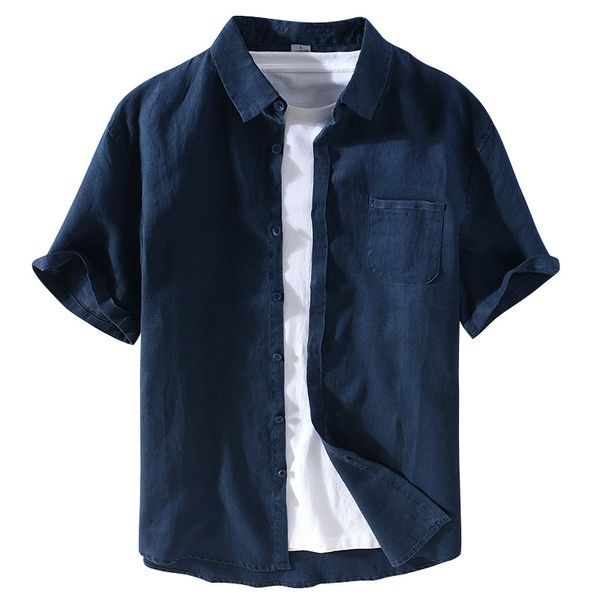 100% linen short sleeve shirt for men summer chest pocket male solid color loose turn-down collar, White;black
100% linen short sleeve shirt for men summer chest pocket male solid color loose turn-down collar, White;black