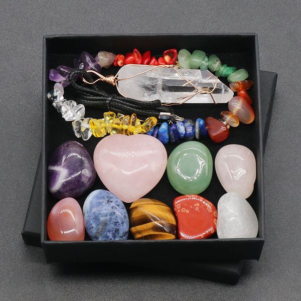 7 chakra set rose quartz heart reiki natural stone crystal necklace tumbled stones polishing rock yoga energy bead bracelets decoration, Black
7 chakra set rose quartz heart reiki natural stone crystal necklace tumbled stones polishing rock yoga energy bead bracelets decoration, Black