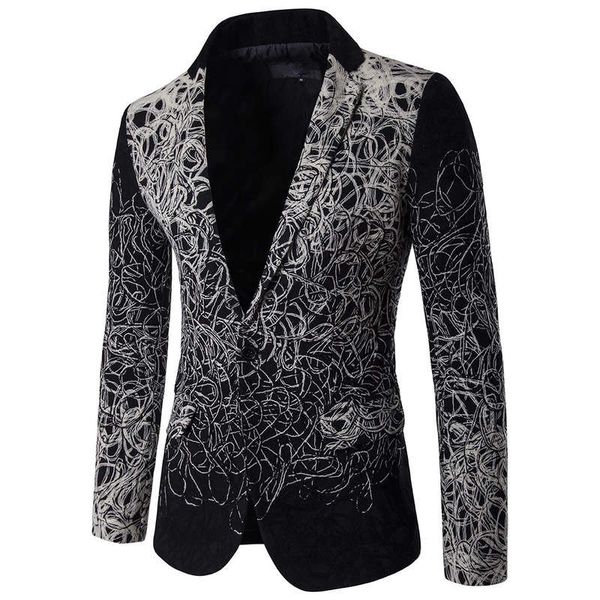 spring fashion plate flower trend single row one button casual suit men's coat, White;black
spring fashion plate flower trend single row one button casual suit men's coat, White;black