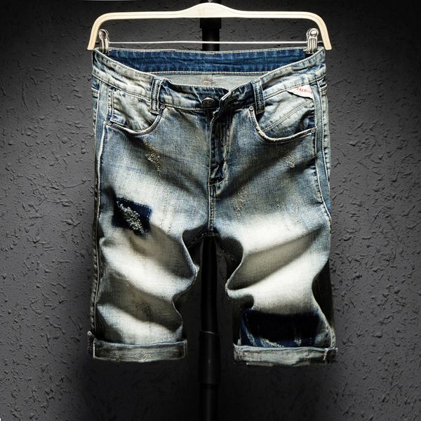 spring and summer new perforated beggars' 5-point jeans men's scraped elastic pants slim shorts, Blue
spring and summer new perforated beggars' 5-point jeans men's scraped elastic pants slim shorts, Blue