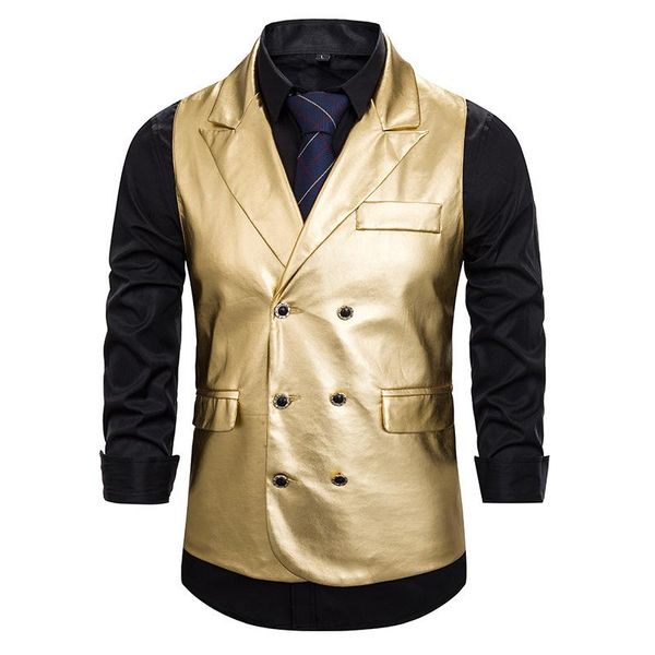 men gold sleeveless vest coat double breasted v-neck vests mens stage performance waistcoat, Black;white
men gold sleeveless vest coat double breasted v-neck vests mens stage performance waistcoat, Black;white
