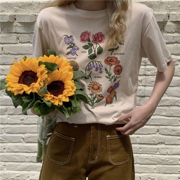2020 oversize summer chic fashion t shirt women printed flowers loose fit short sleeve korean student t shirt, White
2020 oversize summer chic fashion t shirt women printed flowers loose fit short sleeve korean student t shirt, White