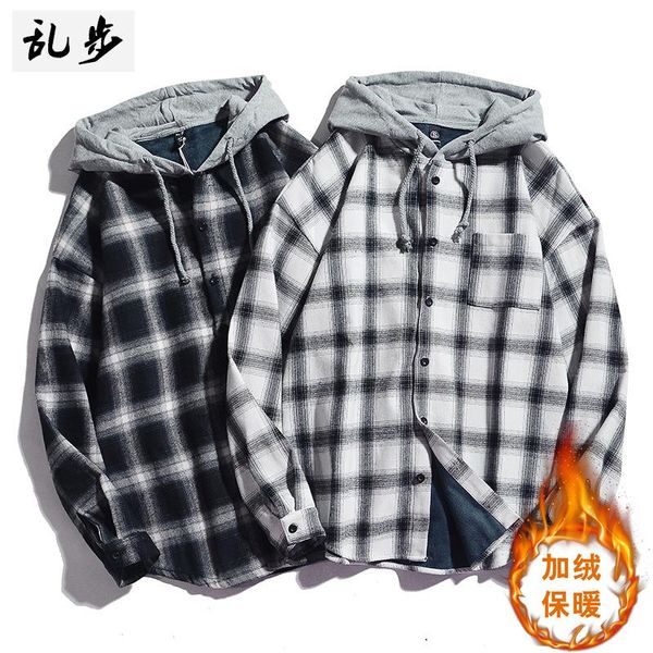 men's casual shirts warm thicken hooded men shirt plaid button black loose vintage korean large size mens coat winter mm60ncs, White;black
men's casual shirts warm thicken hooded men shirt plaid button black loose vintage korean large size mens coat winter mm60ncs, White;black