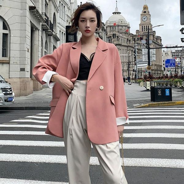 women's suits & blazers 2021 autumn fashion loose big size jackets turn-down collar long sleeve black korean women coat1, White;black
women's suits & blazers 2021 autumn fashion loose big size jackets turn-down collar long sleeve black korean women coat1, White;black