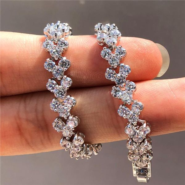 link, chain fashion crystal white zircon flower bracelet silver color wedding jewelry engagement charm bracelets for women, Black 
link, chain fashion crystal white zircon flower bracelet silver color wedding jewelry engagement charm bracelets for women, Black
