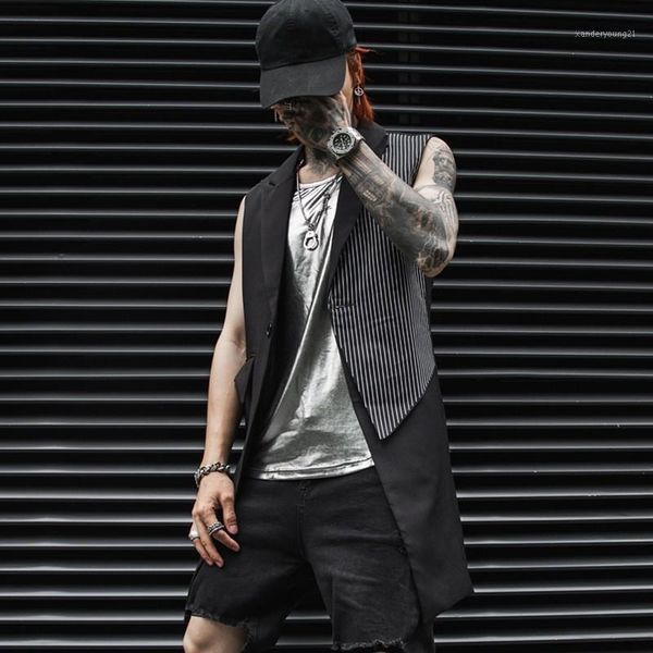 men's vests fashion mens long suit vest patchwork striped sleeveless waistcoat blazer gilet homme personality slim fit club party jacke, Black;white
men's vests fashion mens long suit vest patchwork striped sleeveless waistcoat blazer gilet homme personality slim fit club party jacke, Black;white
