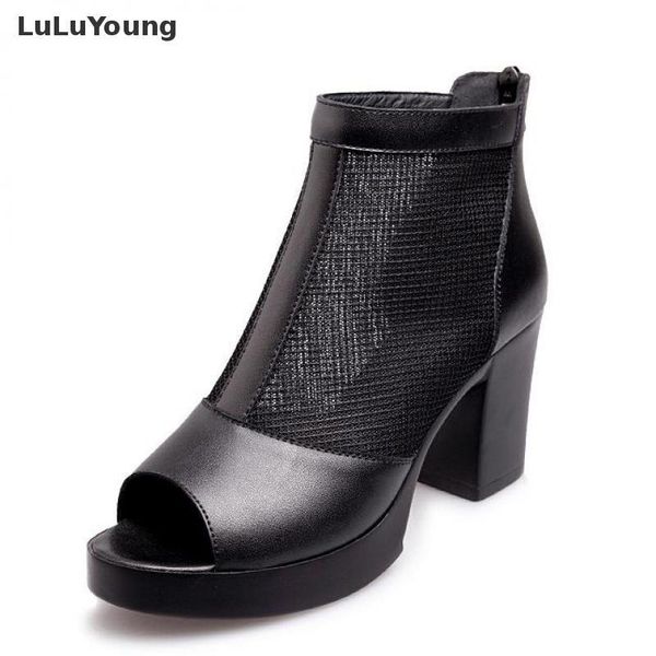 women's high heels open toe cool boots autumn shoes for woman sy-2478, Black